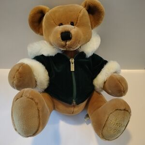 Harrods Teddy Bear with Green Jacket and Cream Trim